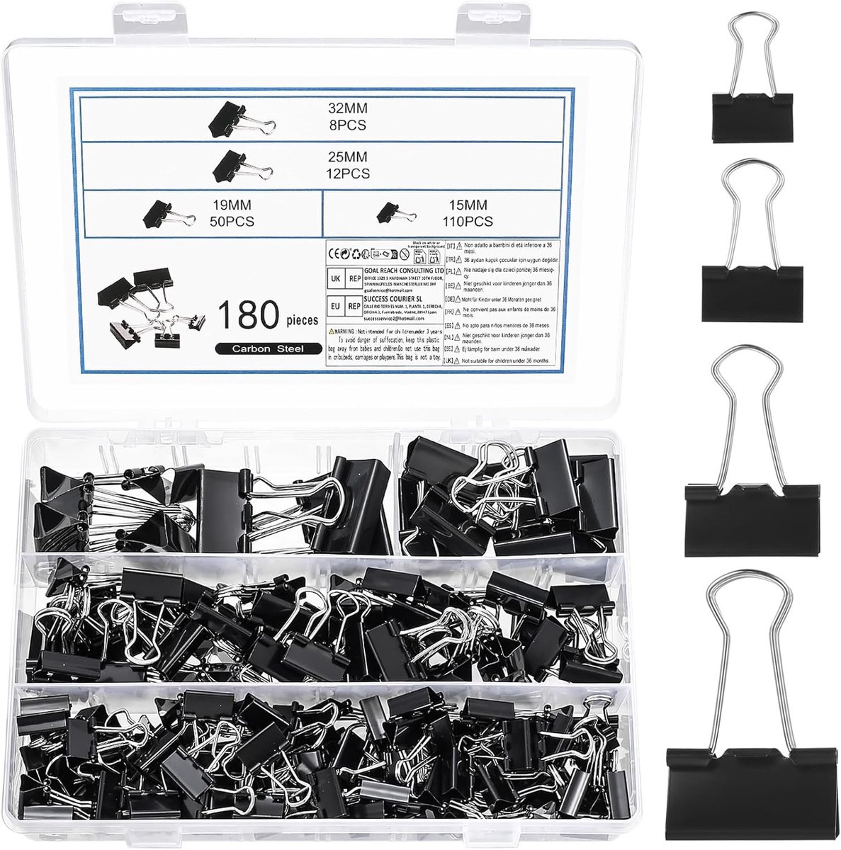 Bindclips - Zwart - 15 mm - Stalen Klemmen voor Kantoor en School