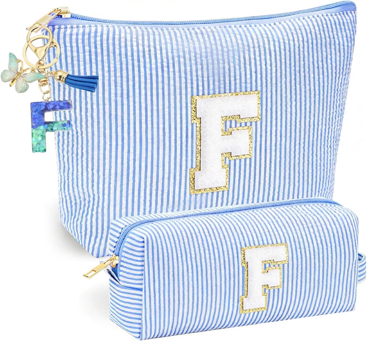 Make-up tas met initialen - blauwe kleur - vlinder tassel - perfect voor tienermeisjes - ShopVlot