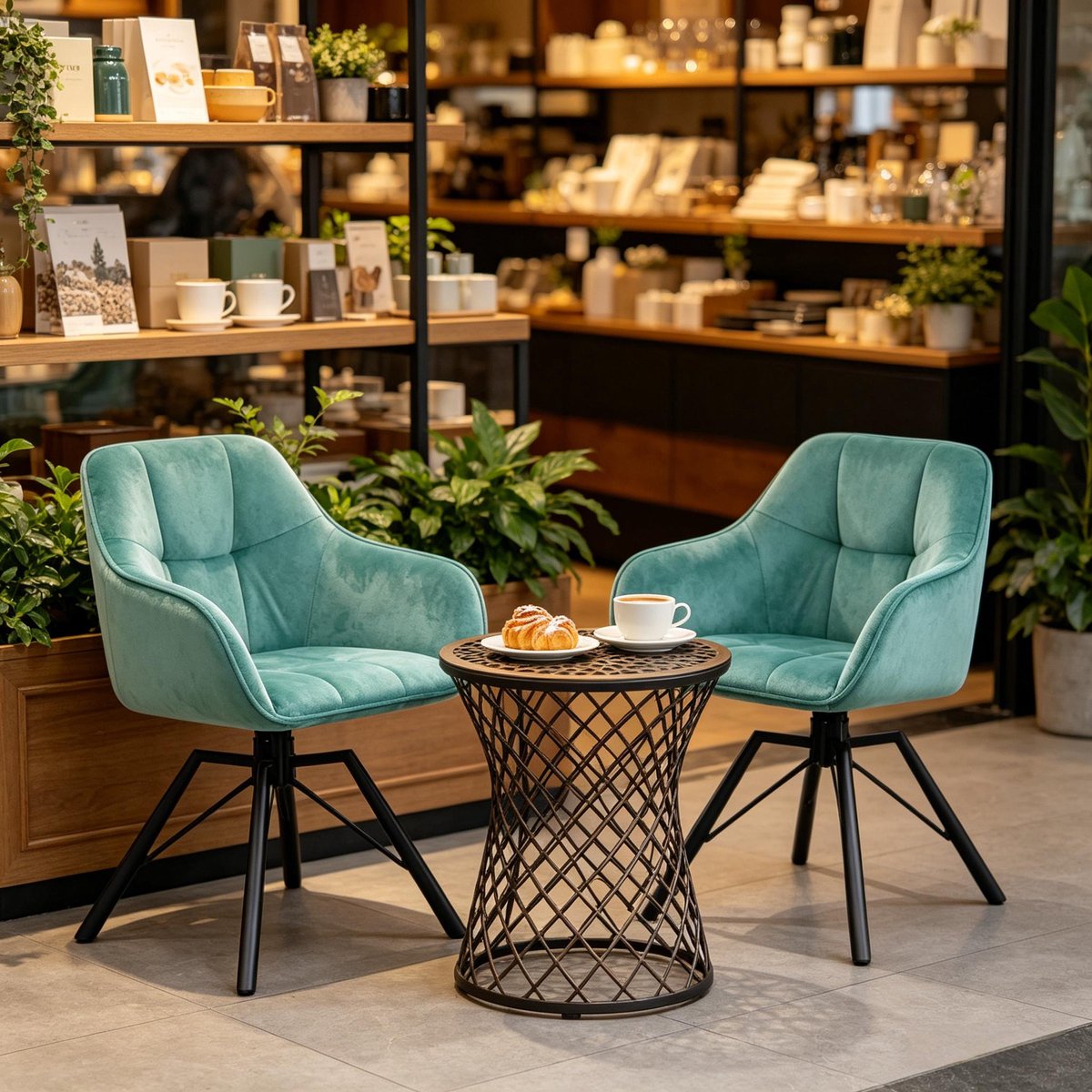 FloraGrace Eetkamerstoel - Draaibaar 360° - Set Van 2 - Velvet - Kuipstoel Met Armleuningen - Voor Eetkamer, Keuken Of Woonkamer - Turquoise