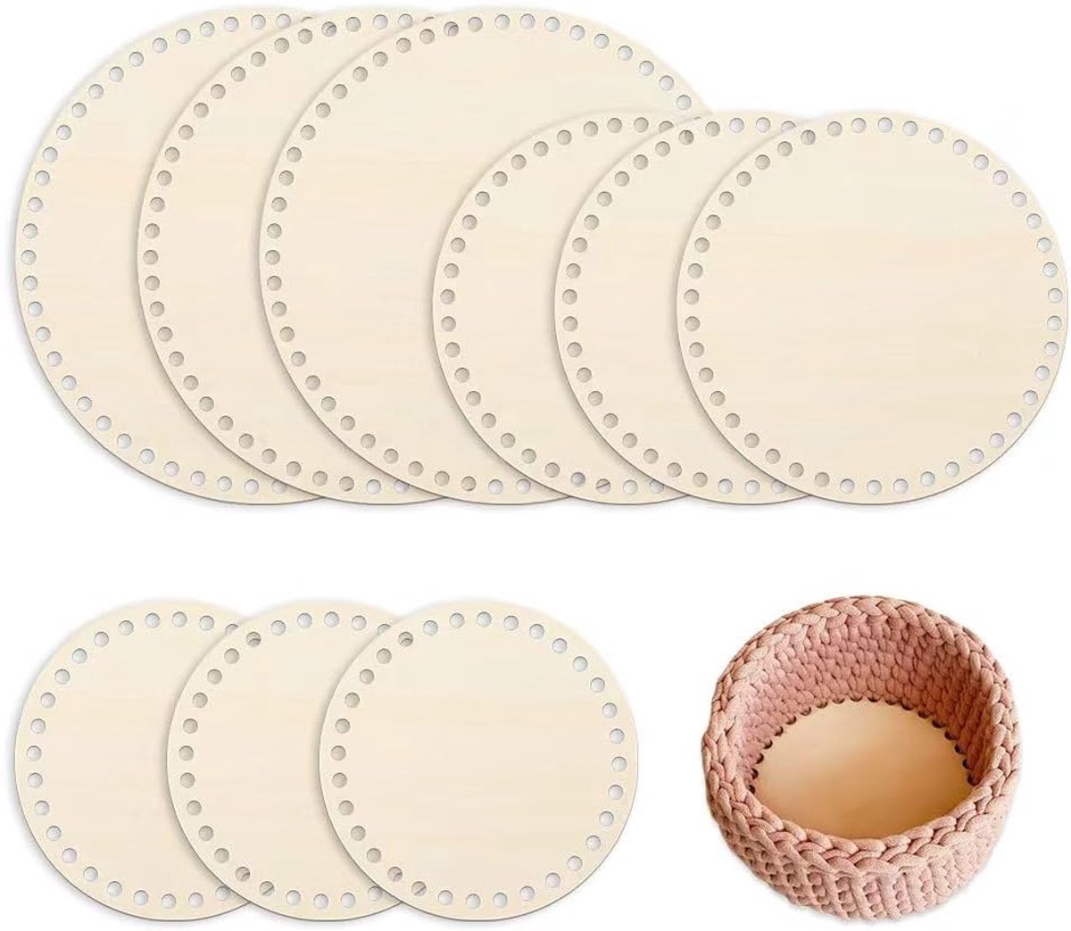 Katoen haakwerk bodem 15/20/25cm - ronde houten basis - duurzaam materiaal - ideaal voor zelfgemaakte manden - ShopVlot