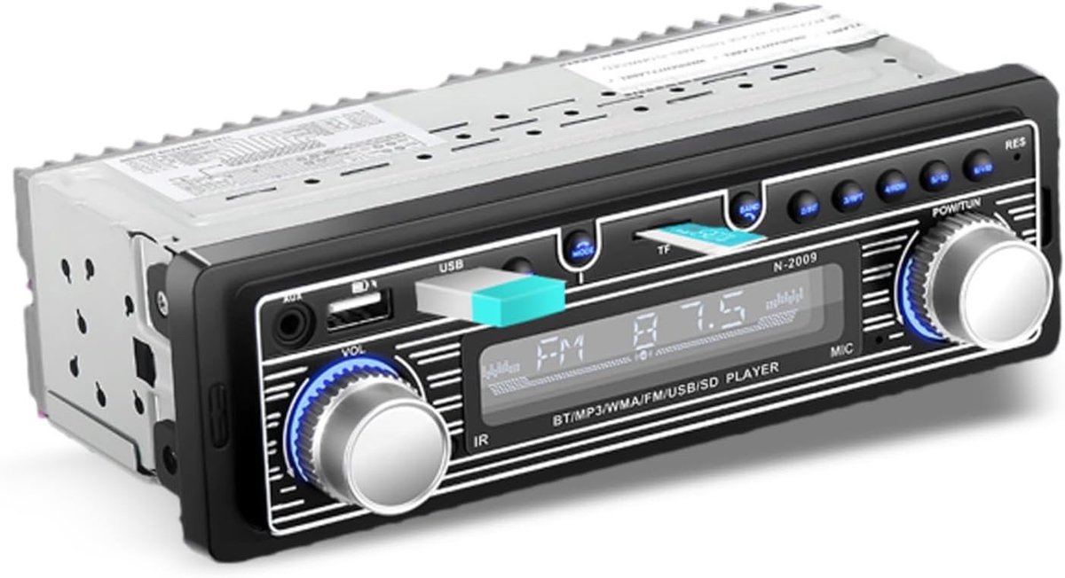 Auto Audio Ontvanger - Zwart - Enkele DIN - Multimedia Autoradio met Bluetooth en USB - Voor Auto's