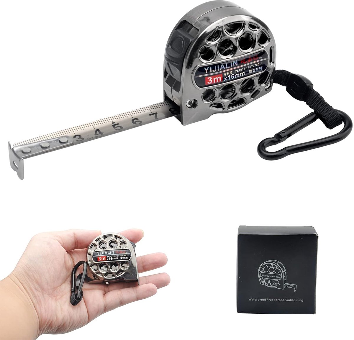 Telescopische meetlat 3m x 16mm - roestvrij staal - waterdicht - ideaal voor nauwkeurige metingen - ShopVlot