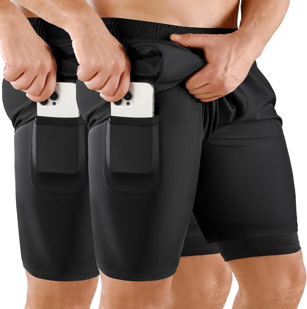 Hardloopshorts heren 2 in 1 - 7 inch - lichtgewicht - snel drogend - met telefoonvak - ShopVlot