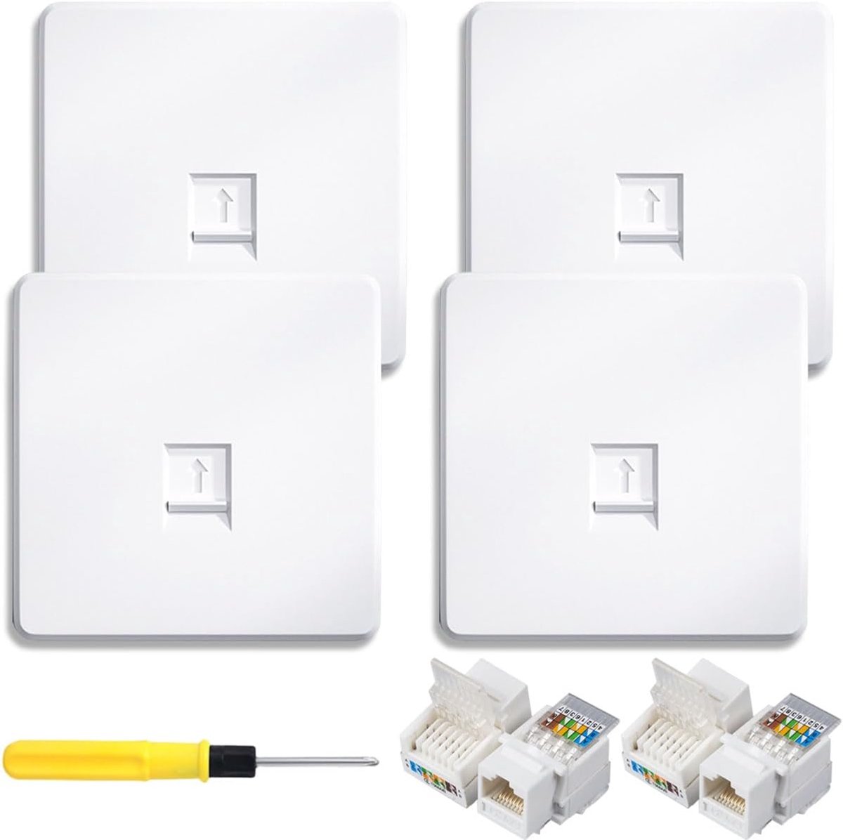 4Pcs RJ45 Socket Ethernet Faceplate Cat6 Single Port Network Wall Plate For CAT5 CAT6e Ethernet Cable - ShopVlot