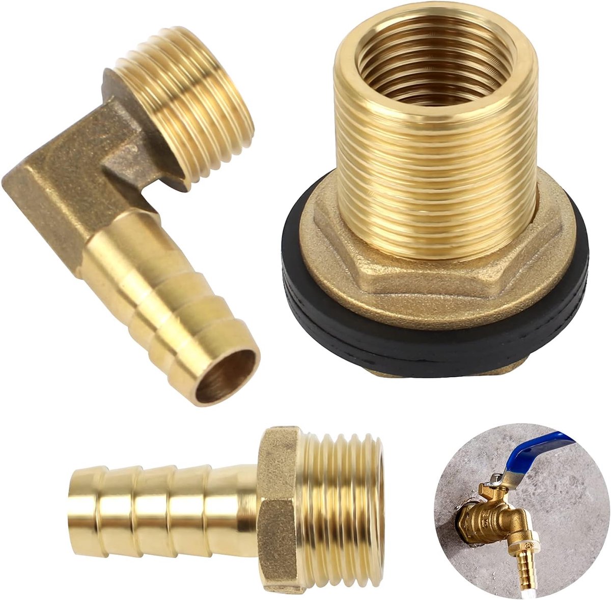 Tank schroefverbinding set - 3/4 inch naar 1/2 inch - messing - ideaal voor regentonnen. - ShopVlot