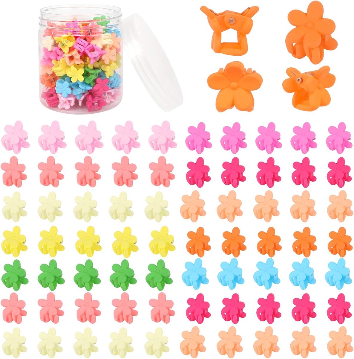 Mini Haar Claw Clips 100pcs - Kleurige Bloem Design - Plastic Haaraccessoires - Perfect voor Prinsessenstijl - ShopVlot