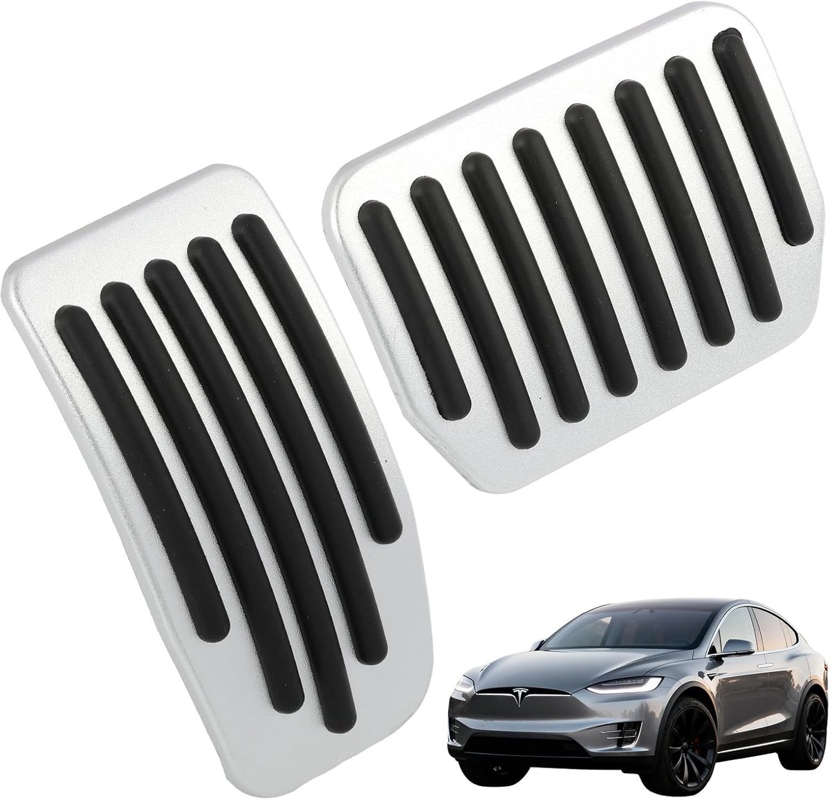 Non-slip pedaalkappen voor Tesla Model 3 en Model Y, aluminium en rubber set voor gas- en rempedalen, elegant en veilig ontwerp met extra grip en duurzaamheid