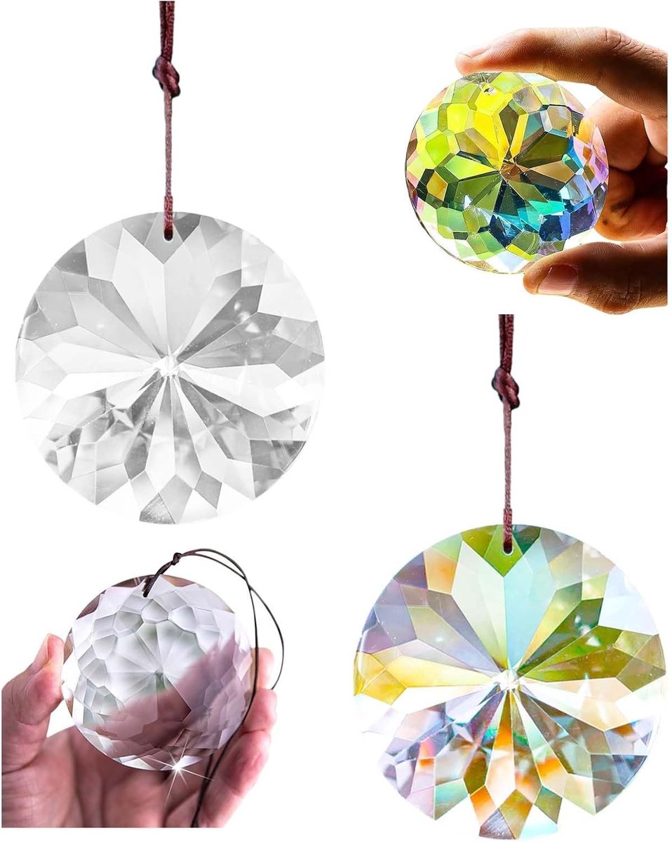 Faceted Prisms 75mm Crystal Pendant Set van 2, Regenboogmaker, Zonvanger, Decoratie voor Raam en Interieur, Grote Ornamenten voor Lichtreflectie