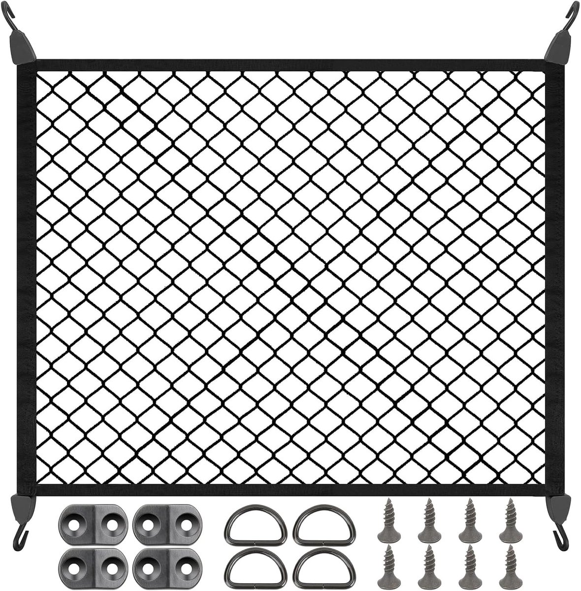 Autobagage net 80 x 60 cm - elastisch met 4 haken - duurzame opslagoplossing - voorkomt vallen van bagage - ShopVlot