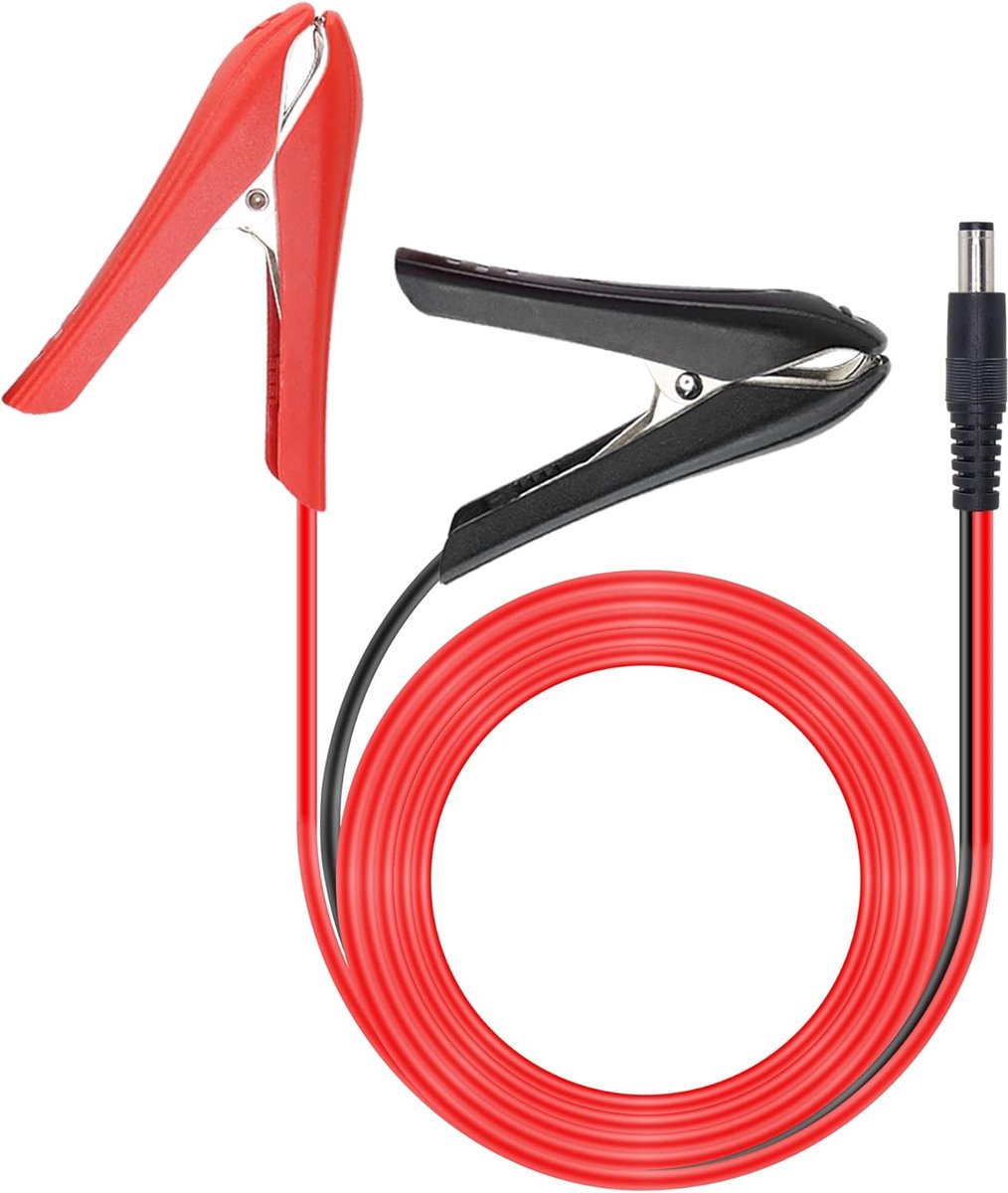 DC batterij kabel met krokodillenklemmen - 5.5mm x 2.1mm stekker - 1.8m lengte - eenvoudig aansluiten op autoaccu - ShopVlot
