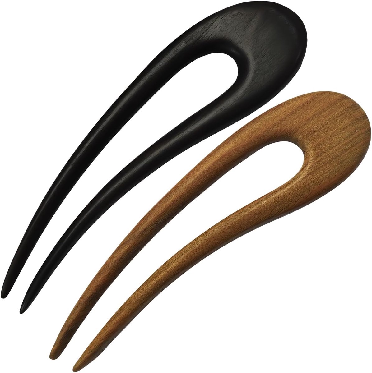 Haarspelden 15 cm - U-vormig natuurlijk hout en zwart - Voor bun en updo styling - Elegante set van 2 - ShopVlot