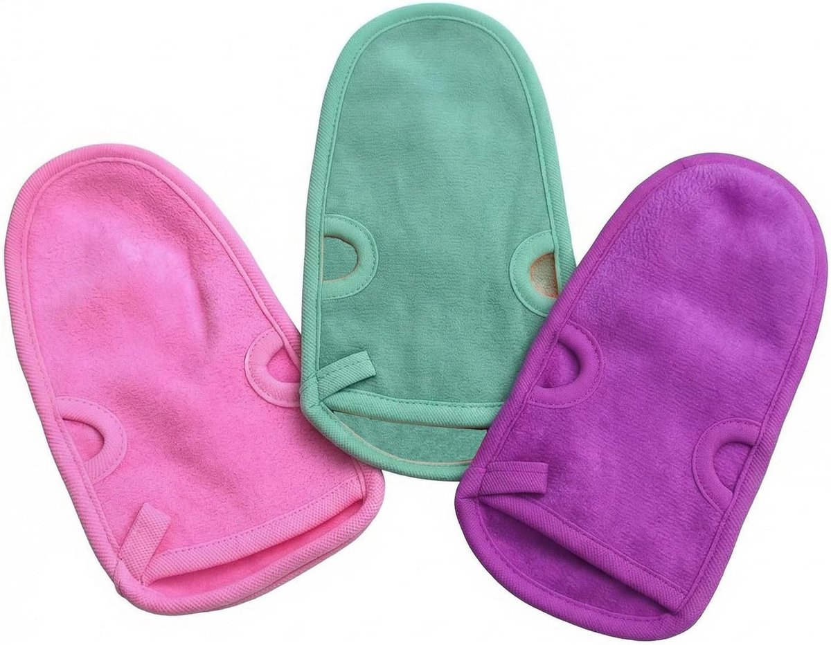 Badhandschoenen 3 Stuks - Dubbelzijdig - Exfoliërende Wanten - Verwijdert Dode Huid - ShopVlot