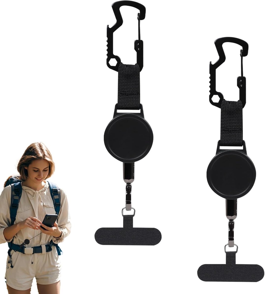 2 stuks universele telefoonbeveiliging, uittrekbare diefstalbeschermingsband met karabijnhaak, intrekbare mobiele - ShopVlot