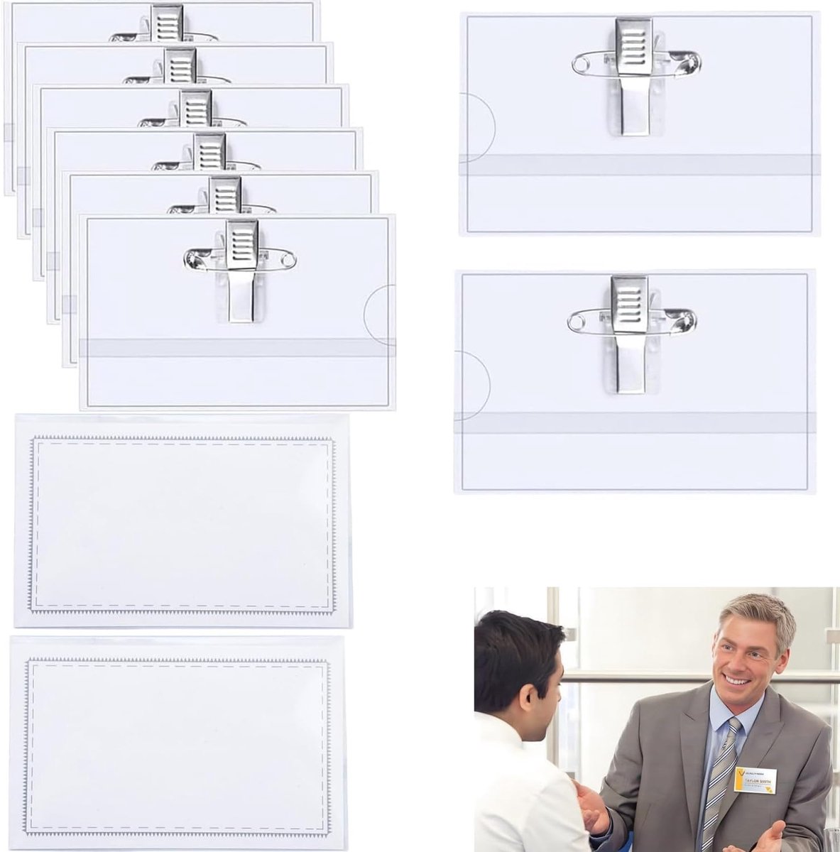 ID Card Holder Pack of 10 PVC Card Holders with Clip and Pen Horizontal Name Holder for Schools, Exhibitions - ShopVlot