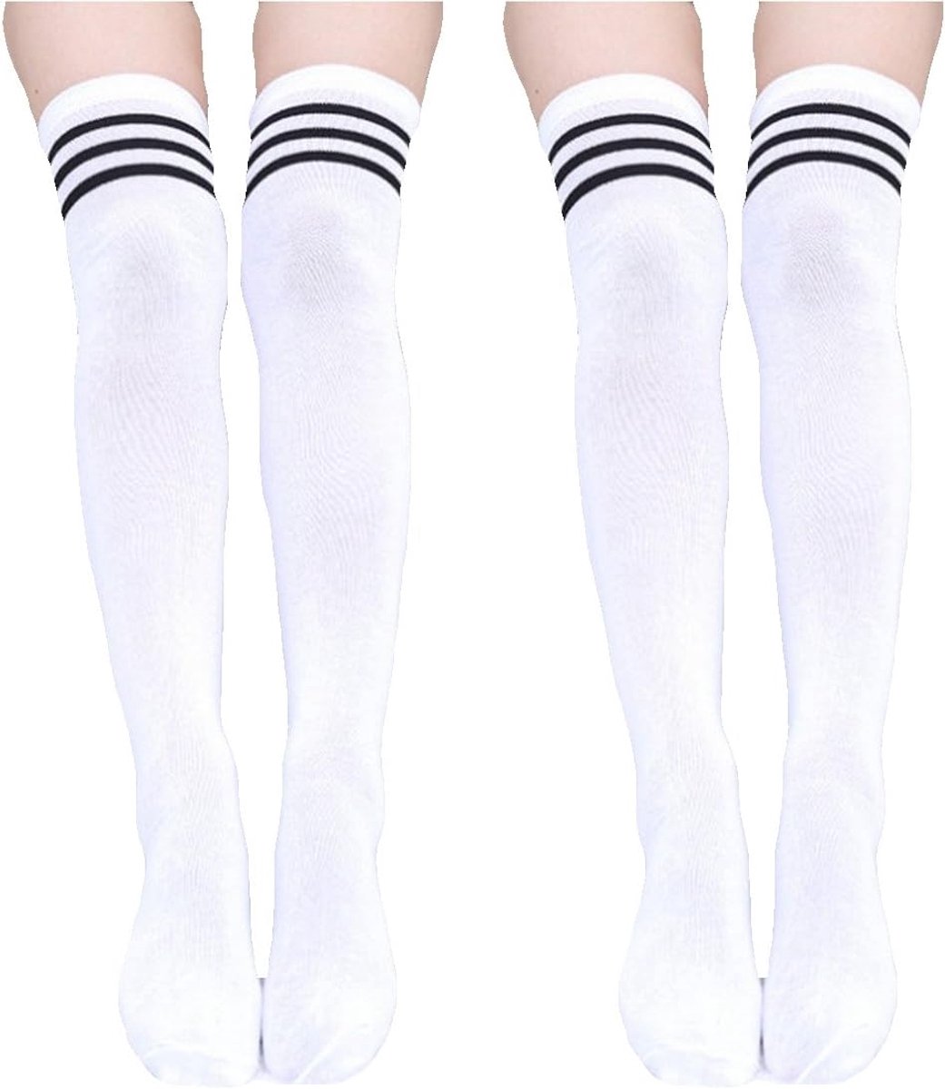 krautwear® Women's and Girls' Overknee Stockings, Long Striped Cheerleader Knee Stockings, White - ShopVlot