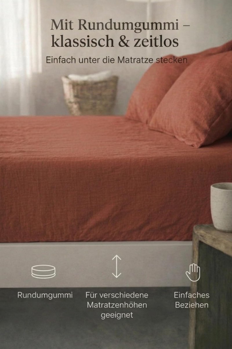 Fitted sheet made from 100% stonewashed linen – temperature-regulating, breathable and extra soft with continuous - ShopVlot