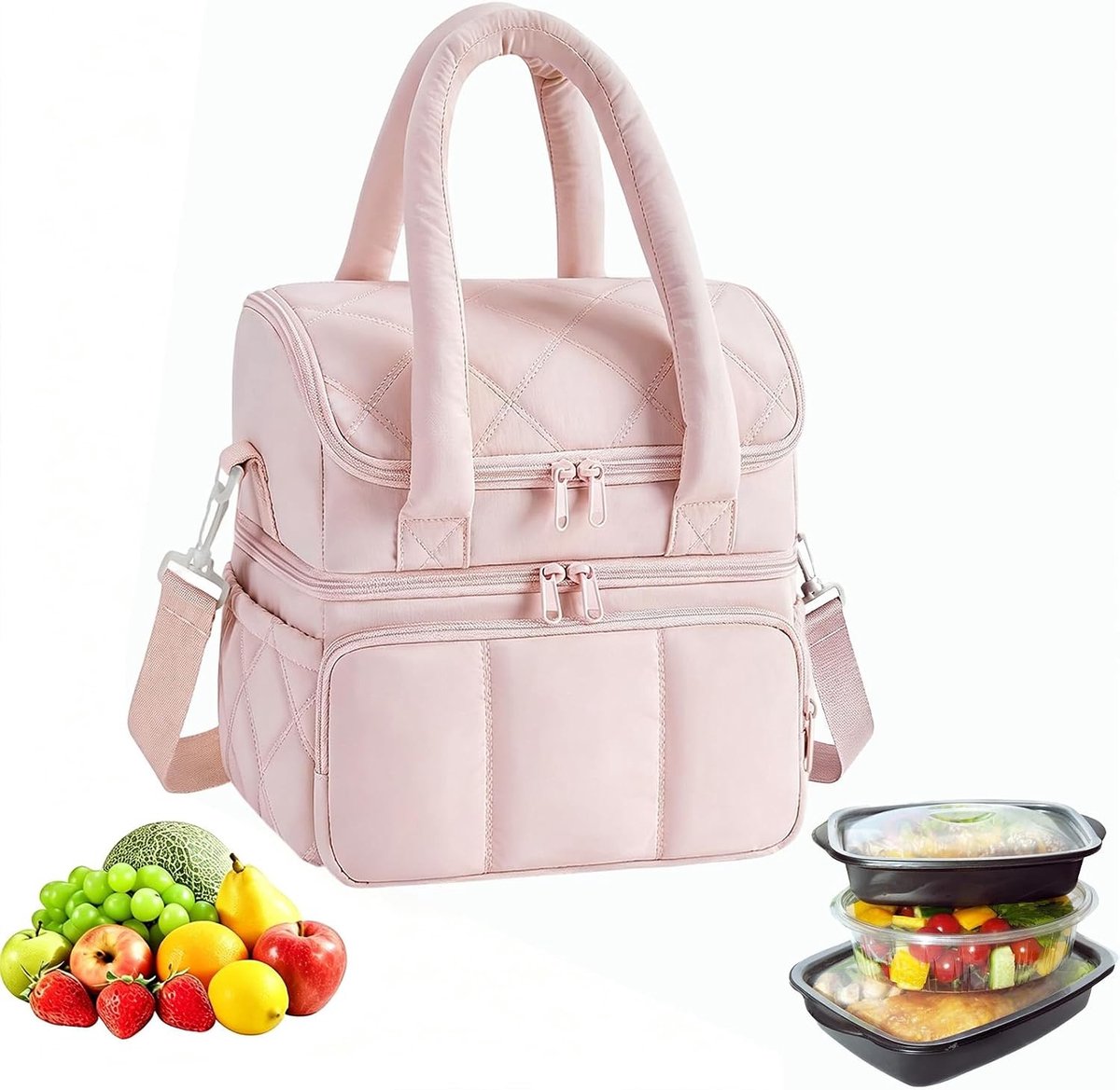 Geïsoleerde lunchtas voor dames - Multifunctionele koeltas voor picknick, reizen en voedselbereiding (roze)