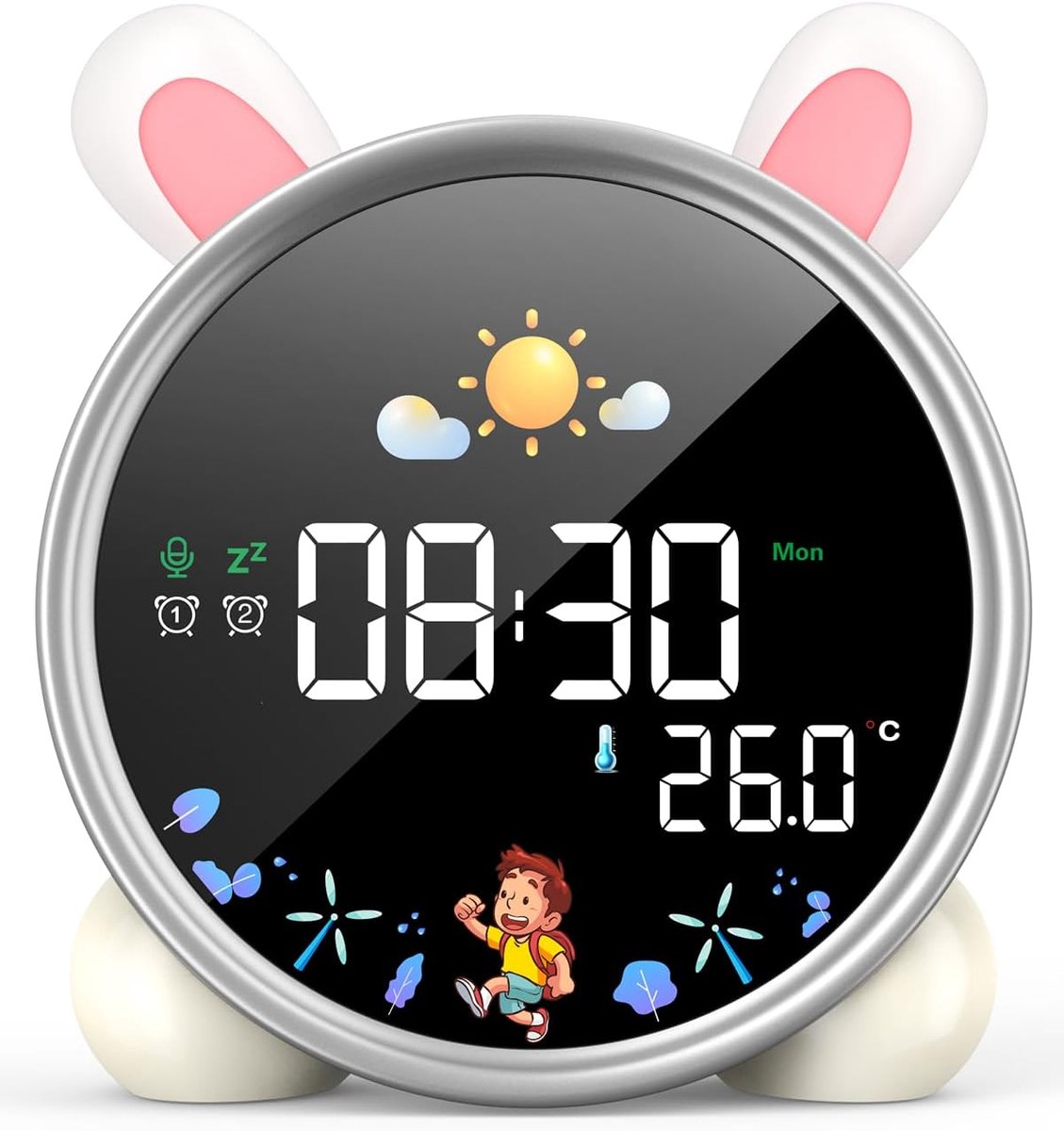SnelShoppen - Lemnoi Kinderalarmsysteem, Schattige Lichtwekker voor Jongens en Meisjes, Batterijgevoed, Slaaptrainer met Nachtlamp, Countdown, Snoozef