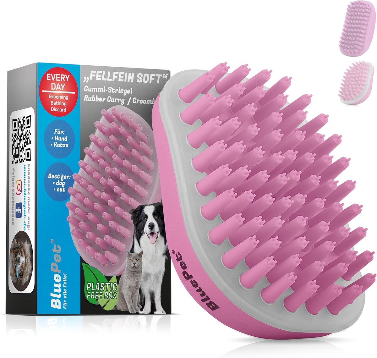 Thijox - BluePet Badborstel voor Honden en Katten, Rubber Strip met Massage-effect, Verwijdert Los Dekhaar en Vuil, Ideaal voor Korthaar, Roze met Zac