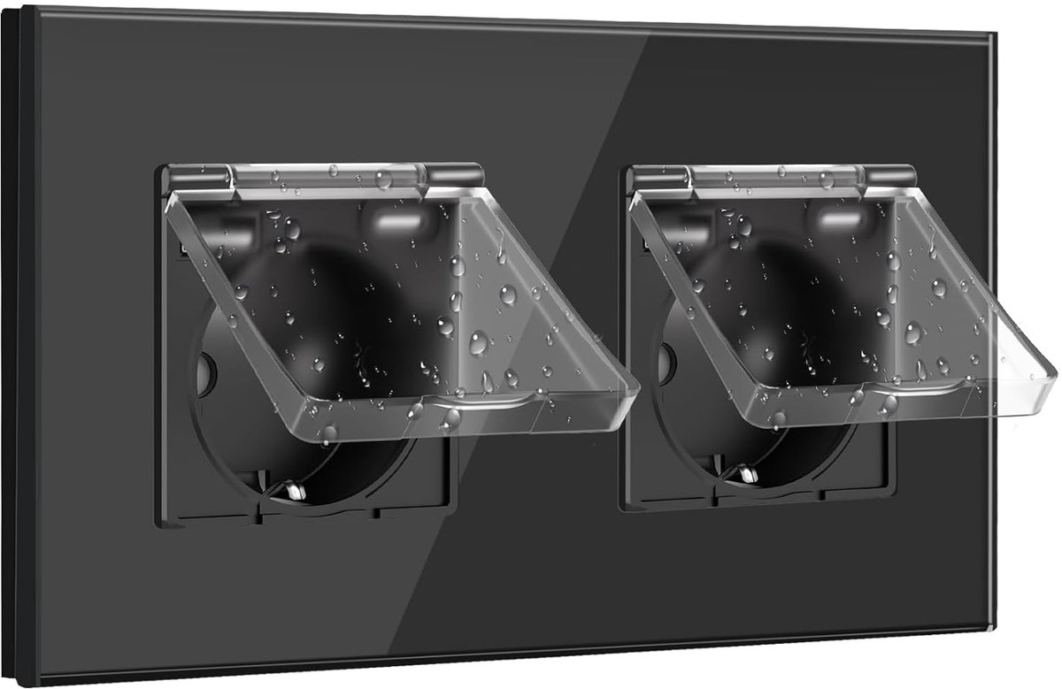 SnelShoppen - Schuko Stopcontact met USB en Type C Poort, Waterdichte Afdekking, Inbouw Dubbel Stopcontact, 16Amp, Ideaal voor Vochtige Omgevingen, Zw