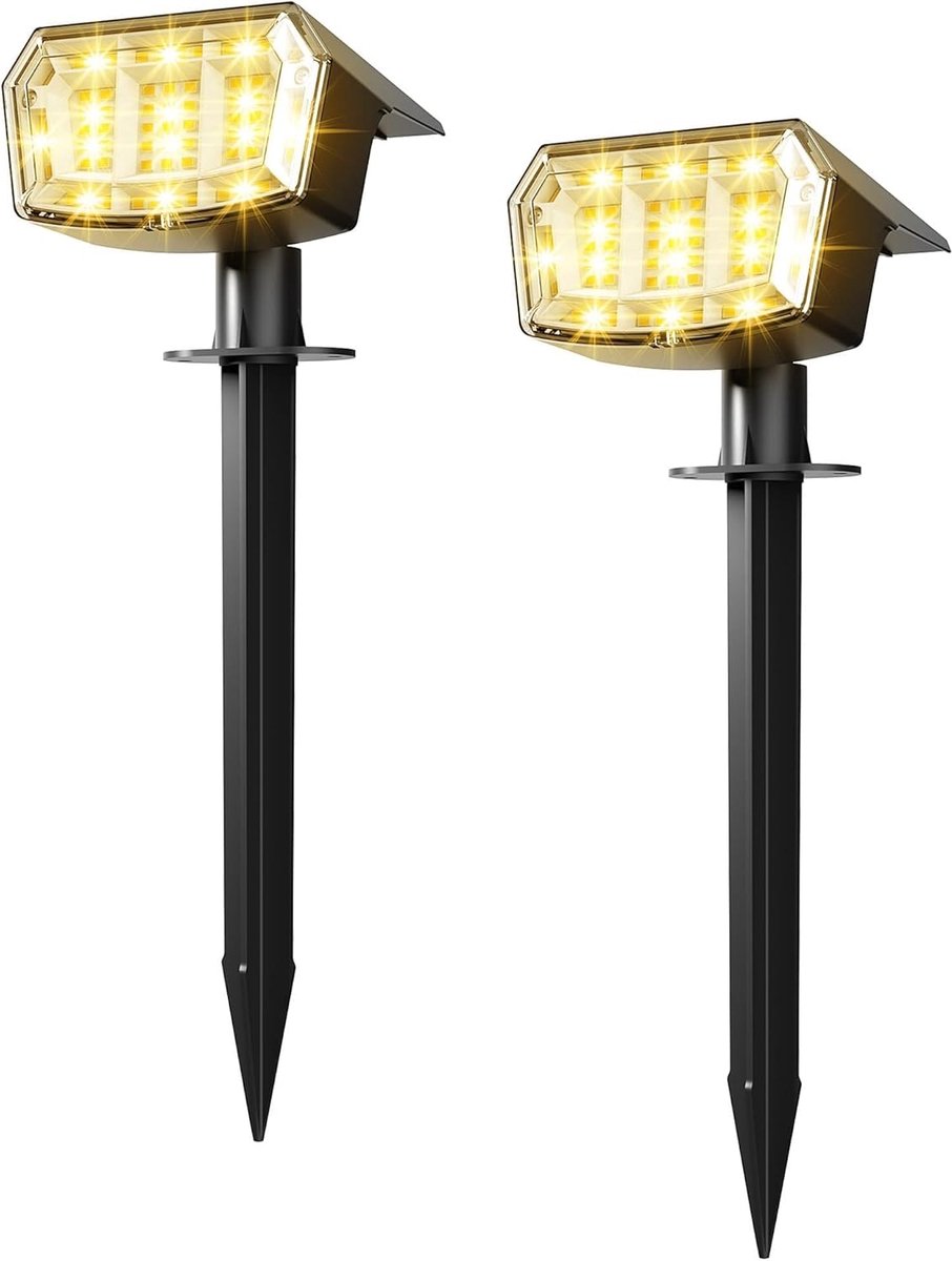 SnelShoppen - 63 LED Solar Powered Spotlights voor Tuin en Buiten, 3 Modi, IP65 Waterdicht, Tuinverlichting voor Binnenplaats, Paden, Patio, Oprit (Wa