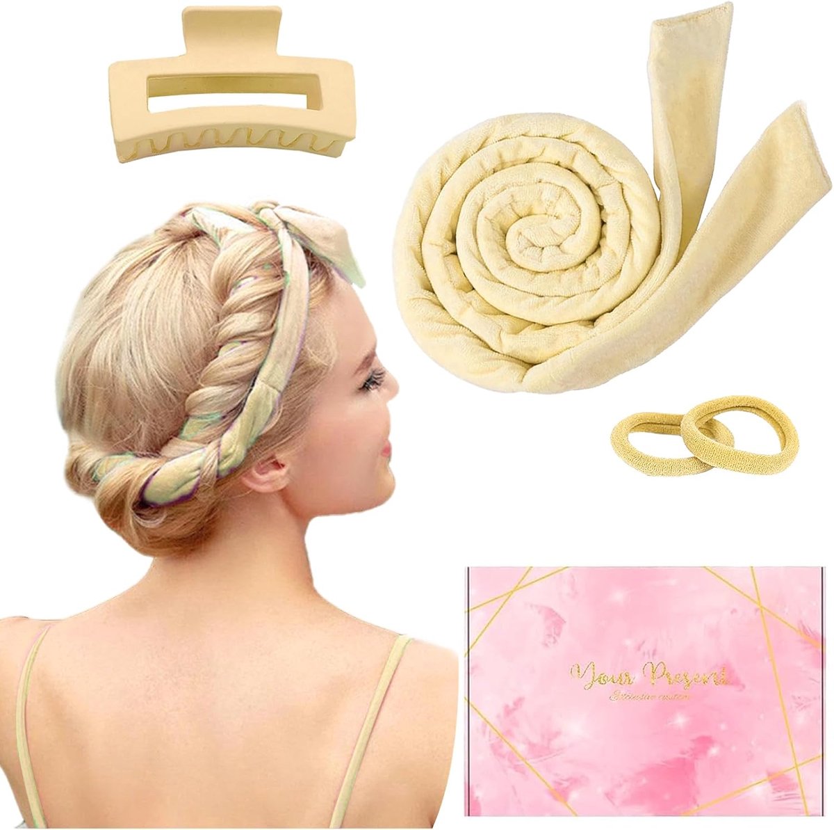 SnelShoppen - Heatless Curling Tape - Velvet Night Hair Pin, Non-Slip DIY Haar Kruller voor Medium Haar, Wavy Shapers, Comfortabel en Zonder Hitte, Pe