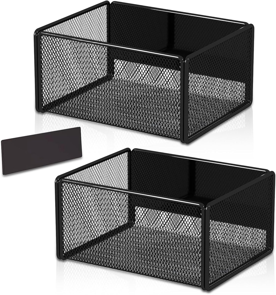 SnelShoppen - Magneetrek 2 Stuks - Magnetisch Kruidenrek Koelkastrek - Zwart Organizer voor Keuken of Badkamer - 15,7 x 12 cm - Sterke Magneetstrip