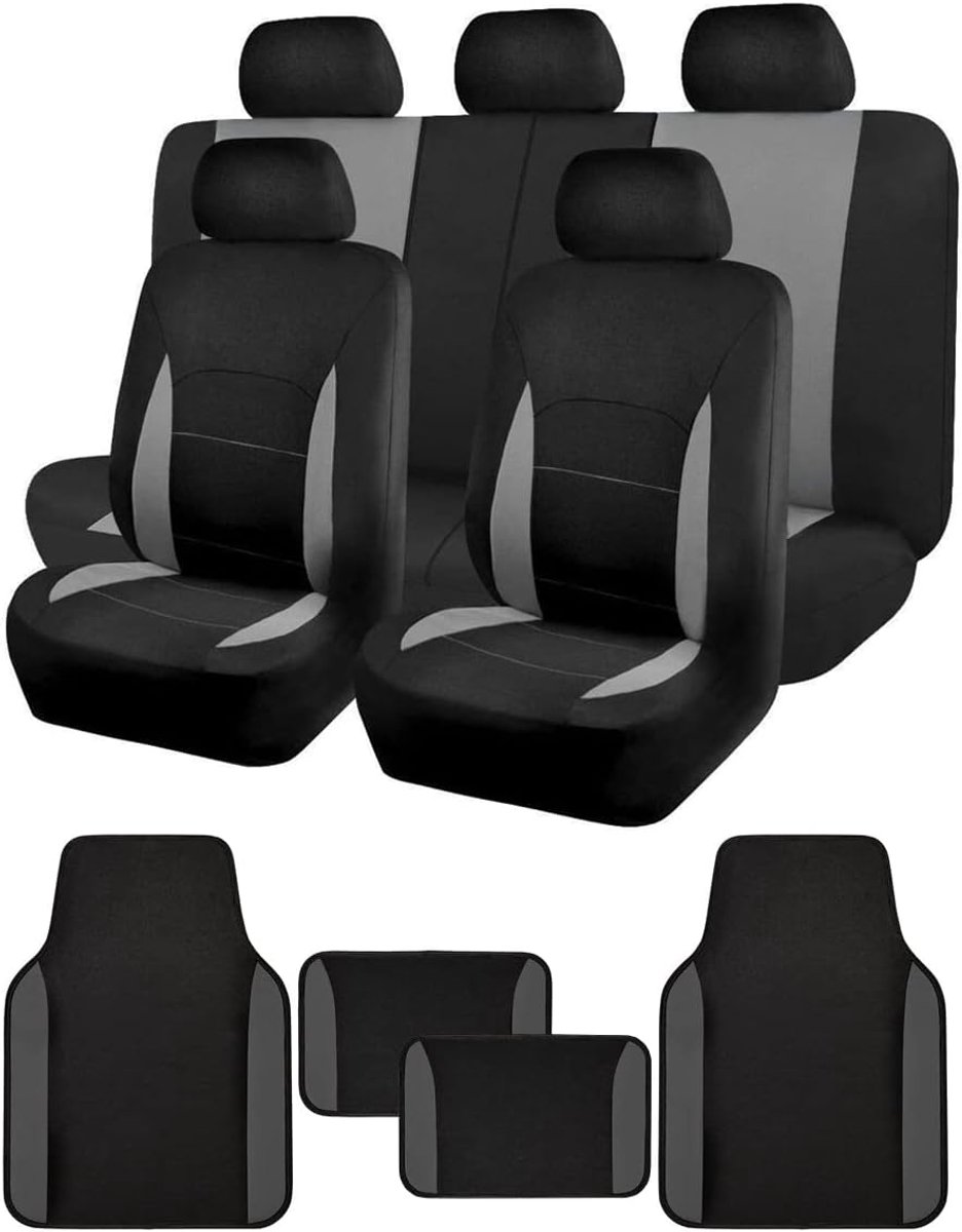 SnelShoppen - Flying Banner Universele Stoelbekleding Auto, Complete Set met Antislip Vloermat, Grijs, Comfortabele Reis, 100% Wasbaar, Duurzaam Mater