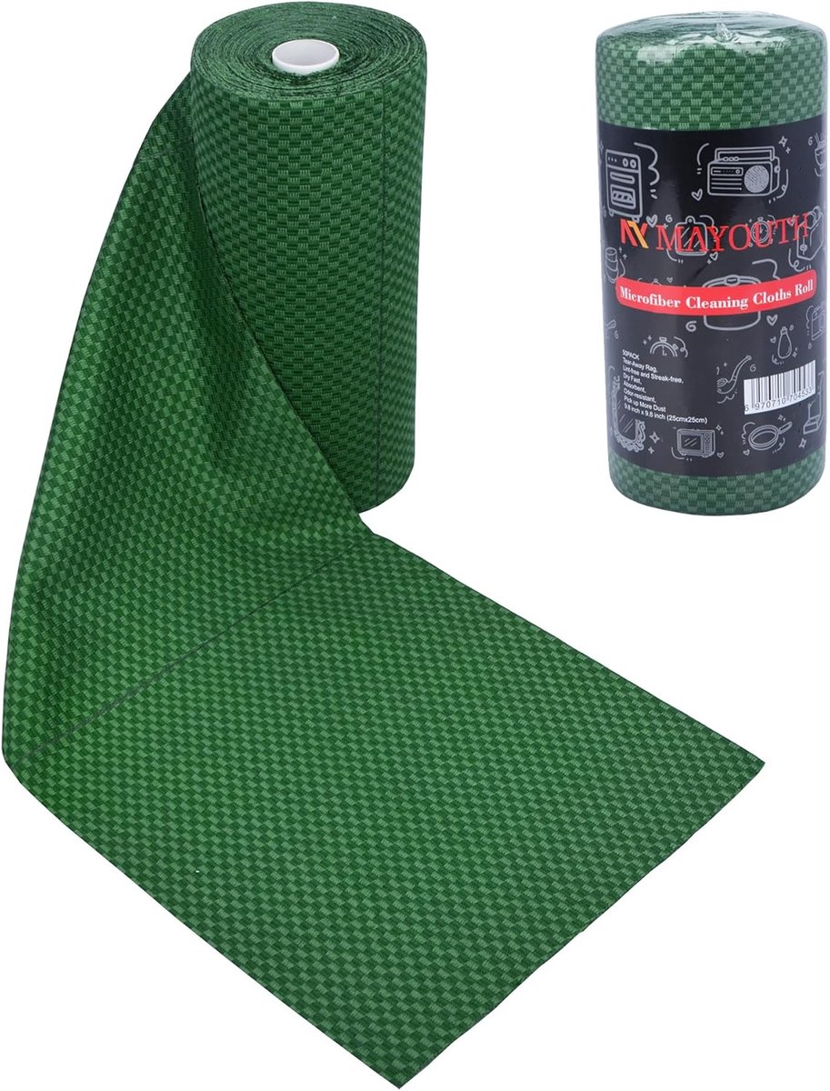 Thijox - Microvezel schoonmaakdoekenrol 50-pack herbruikbare papieren handdoeken Ultra absorberend voor keuken, auto, garage, pluisvrij en afscheurbaa