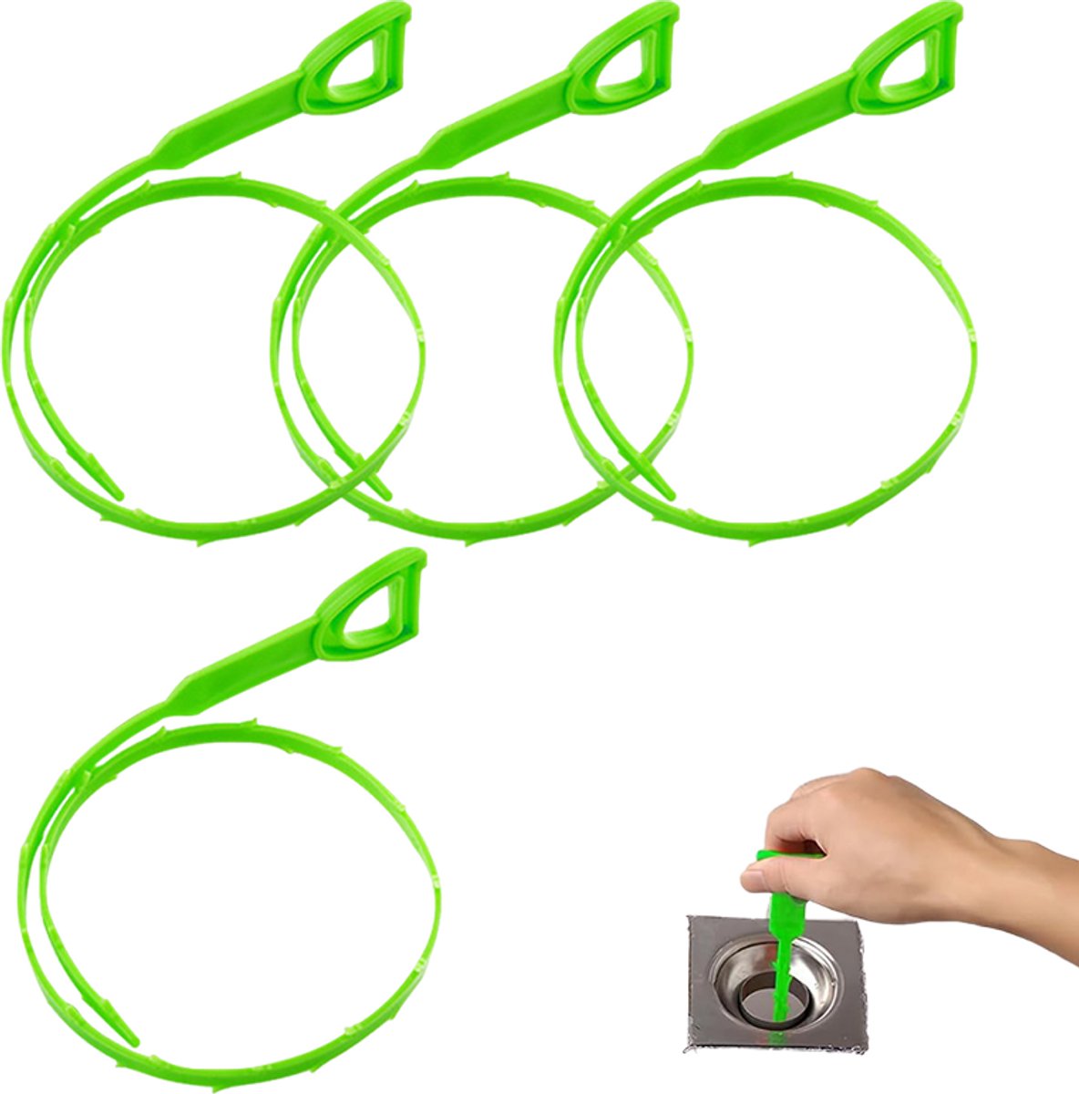 4 stuks - Haarverwijderaar afvoer - Flexibele afvoer reiniger - Afvoer reiniger borstel - Afvoerreinigersticks - 51cm - Buigbaar - Groen - verwijder haar en voedselresten uit badkamer en keuken afvoeren