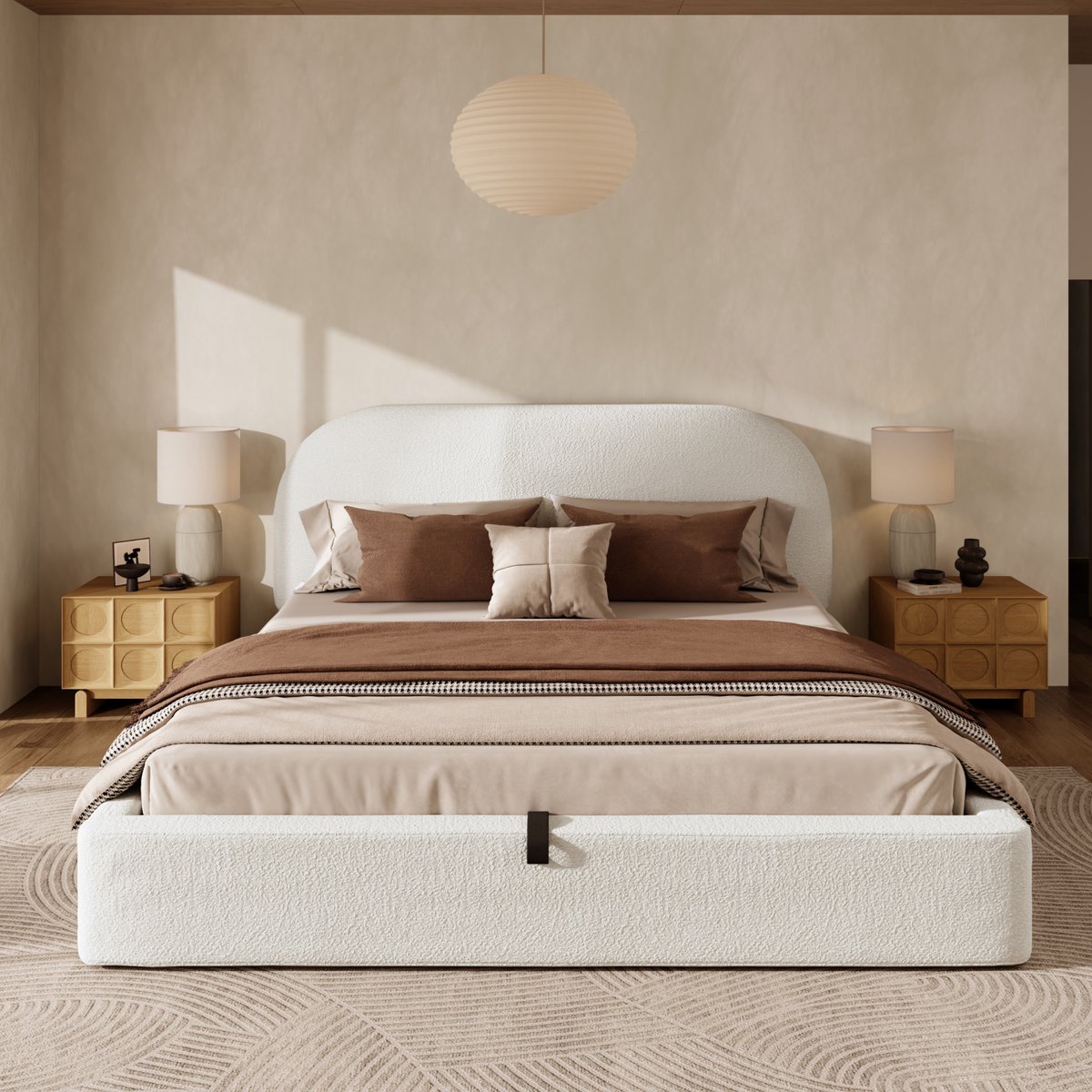 STILVORA Gestoffeerd Bed 160x200 cm – Tweepersoonsbed Met Hydraulische Opbergruimte – Inclusief Lattenbodem – Zonder Matras – Bouclé – Beige