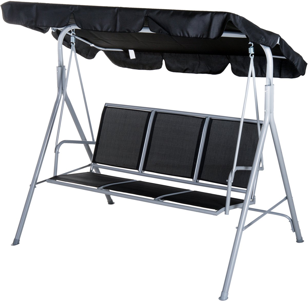 3-zits tuinschommel met afneembaar verstelbaar zonnescherm, buitenschommel met ademende polyester zitting, draagvermogen 240 kg, 171 x 108 x 154 cm, zwart