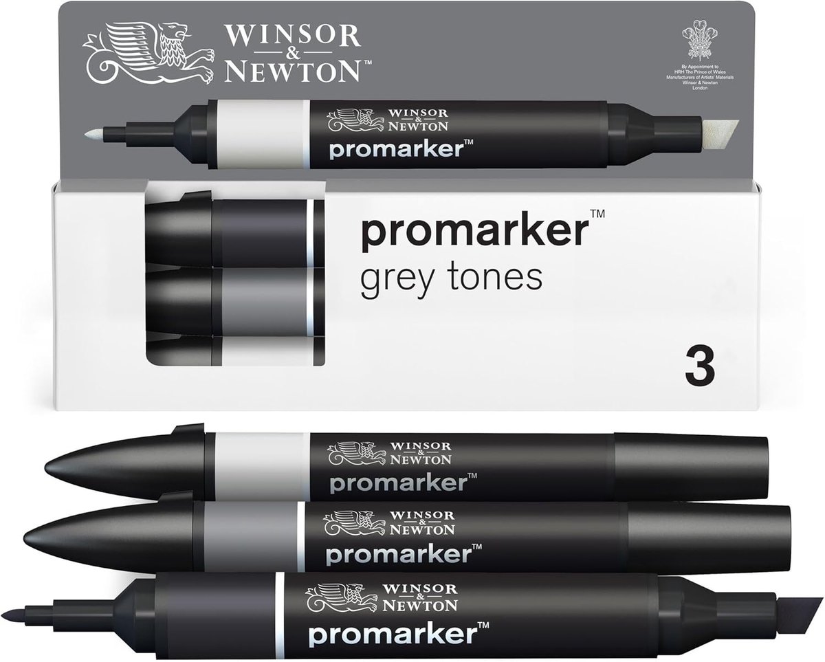 Thijox - ProMarker Set Grijstinten - 3 Layout Markers met Fijn en Breed Punt - Alcoholgebaseerde Inkt voor Tekeningen, Ontwerpen en Lay-outs - Creatie