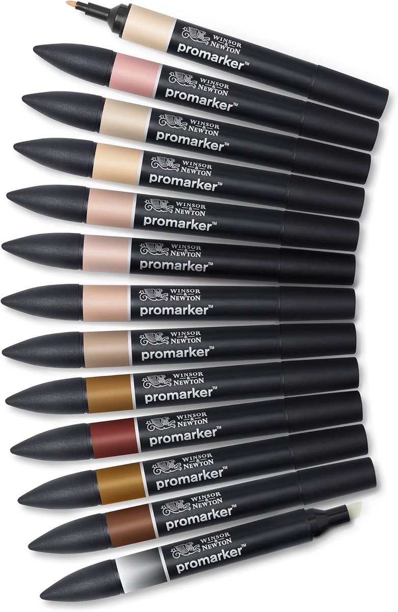 Thijox - ProMarker professionele markeerstift set 12 stuks, alcoholgebaseerde inkt, fijne en brede punten, skintones voor tekeningen, ontwerp en lay-o
