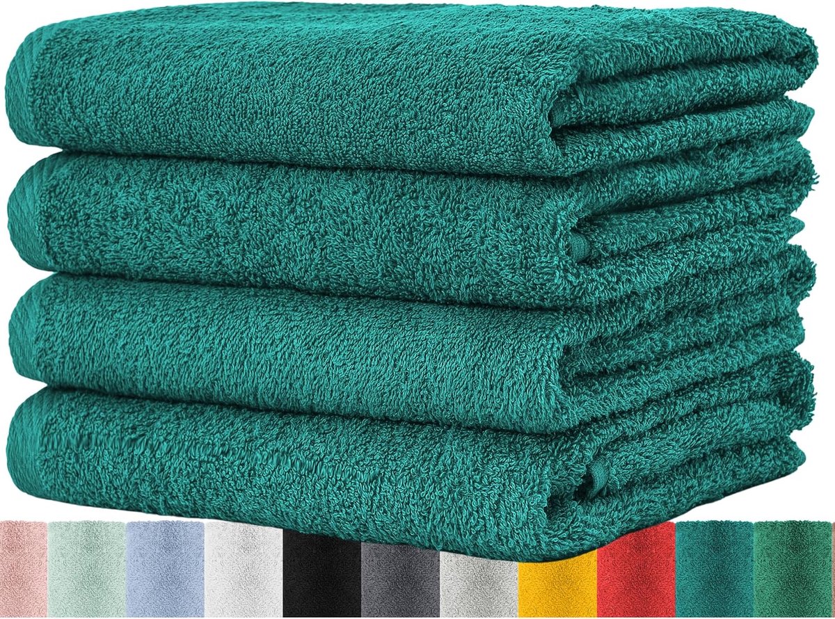 Thijox - Set van 4 Badstoffen Handdoeken 50 x 100 cm - 100% Katoen - Petrol Kleur - Luxe Badkamer Handdoeken - Voor Thuis, Sauna, Zwembad