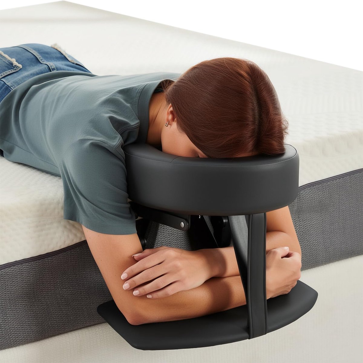 Thijox - Massage Hoofdsteun voor Bed, 180 Graden Verstelbare Hoofdsteun met Gezichtskussenhouder, Massage-Matrasbeschermer voor Matrassen 14-45 cm, In