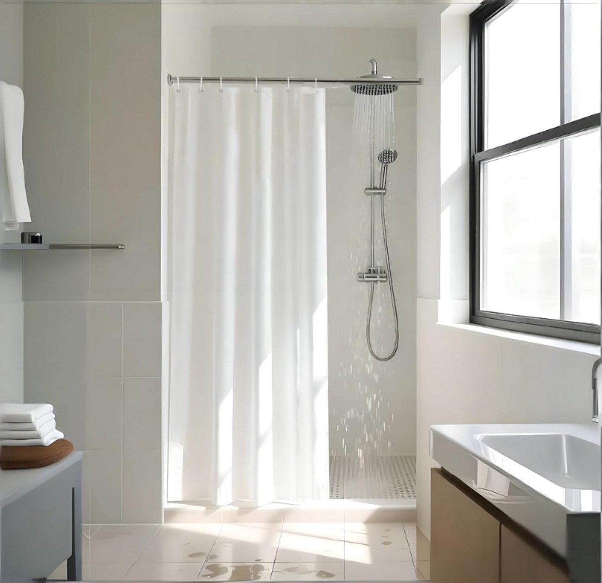 Douchegordijn extra lang 120 cm x 180 cm waterdicht schimmelwerend met magneet badkamer wit
