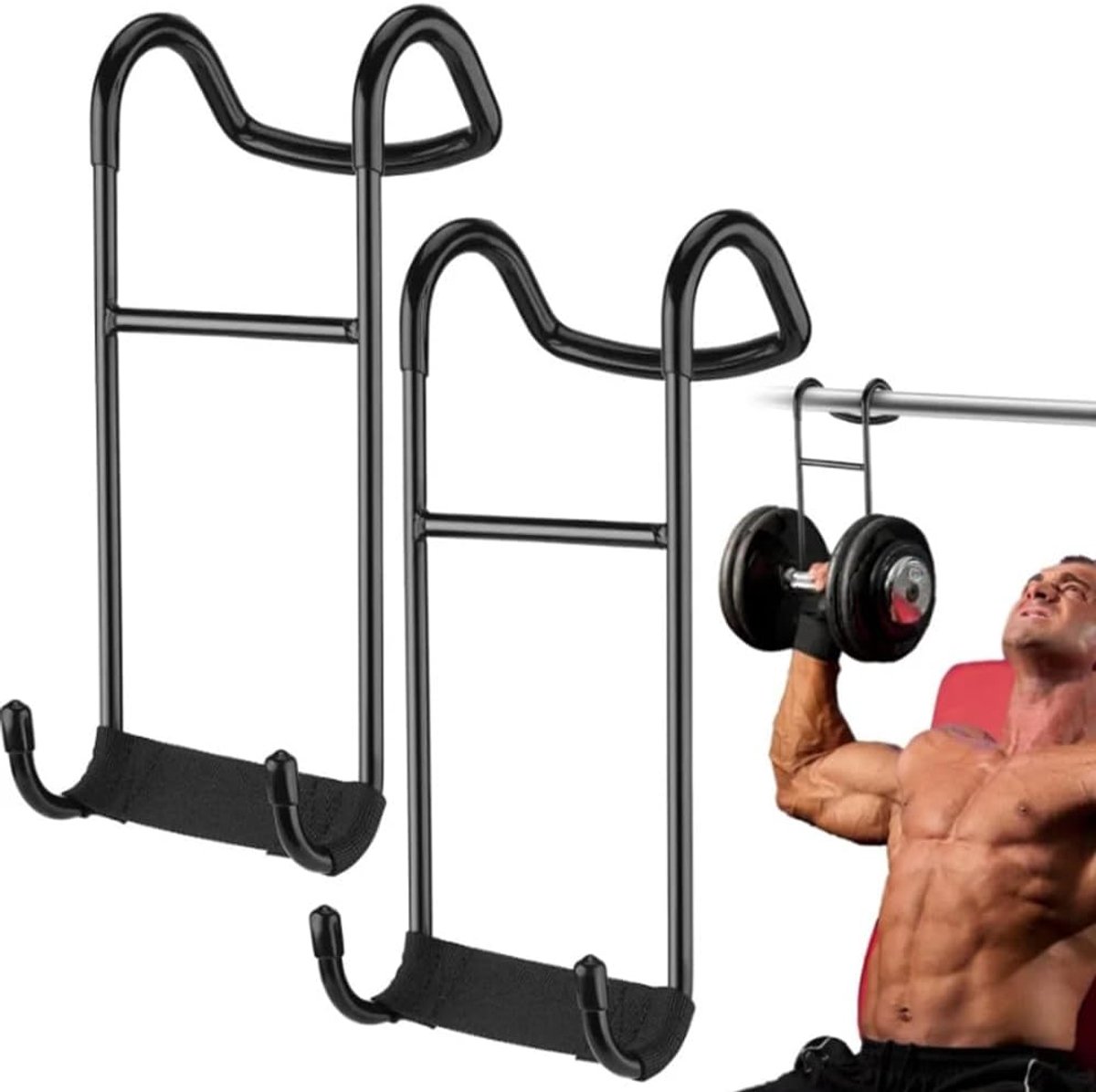 SnelShoppen - Set van 2 Dumbbell Spotter Hooks - 220 Ib Zware Barbell Hooks voor Bench Press - Ergonomische Dumb Bell Opslagstandaard voor Thuis Gym -