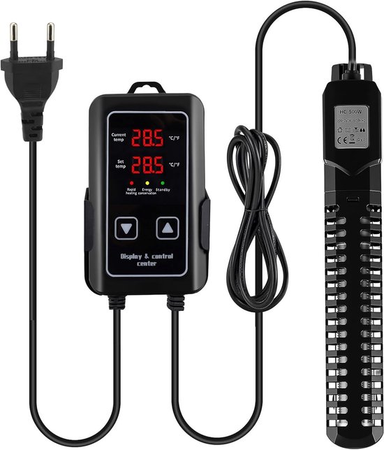 Aquarium Verwarmer - Verwarmingselement - Water Temperatuur - Externe Digitale Display - 500 W - Zwart