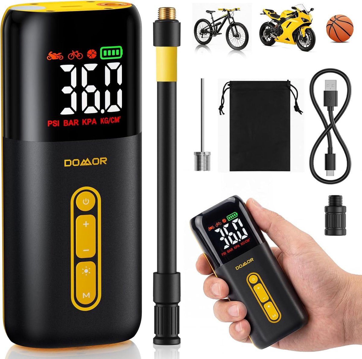 Thijox - Elektrische Luchtpomp 150 PSI Draagbare Accucompressor 4600 mAh Oplaadbare Fietspomp met LED Licht voor Auto E-bike Motorfiets