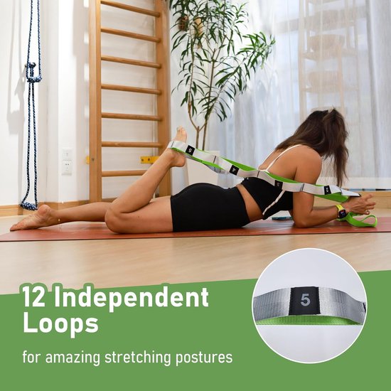 Thijox - Stretchbanden voor Oefeningen, Niet-Elastische Yoga-Stretchband met Lussen, 3,8 cm x 2,45 m, Groene Fysiotherapie Stretchband voor Yoga, Pila van Thijox — afbeelding 5