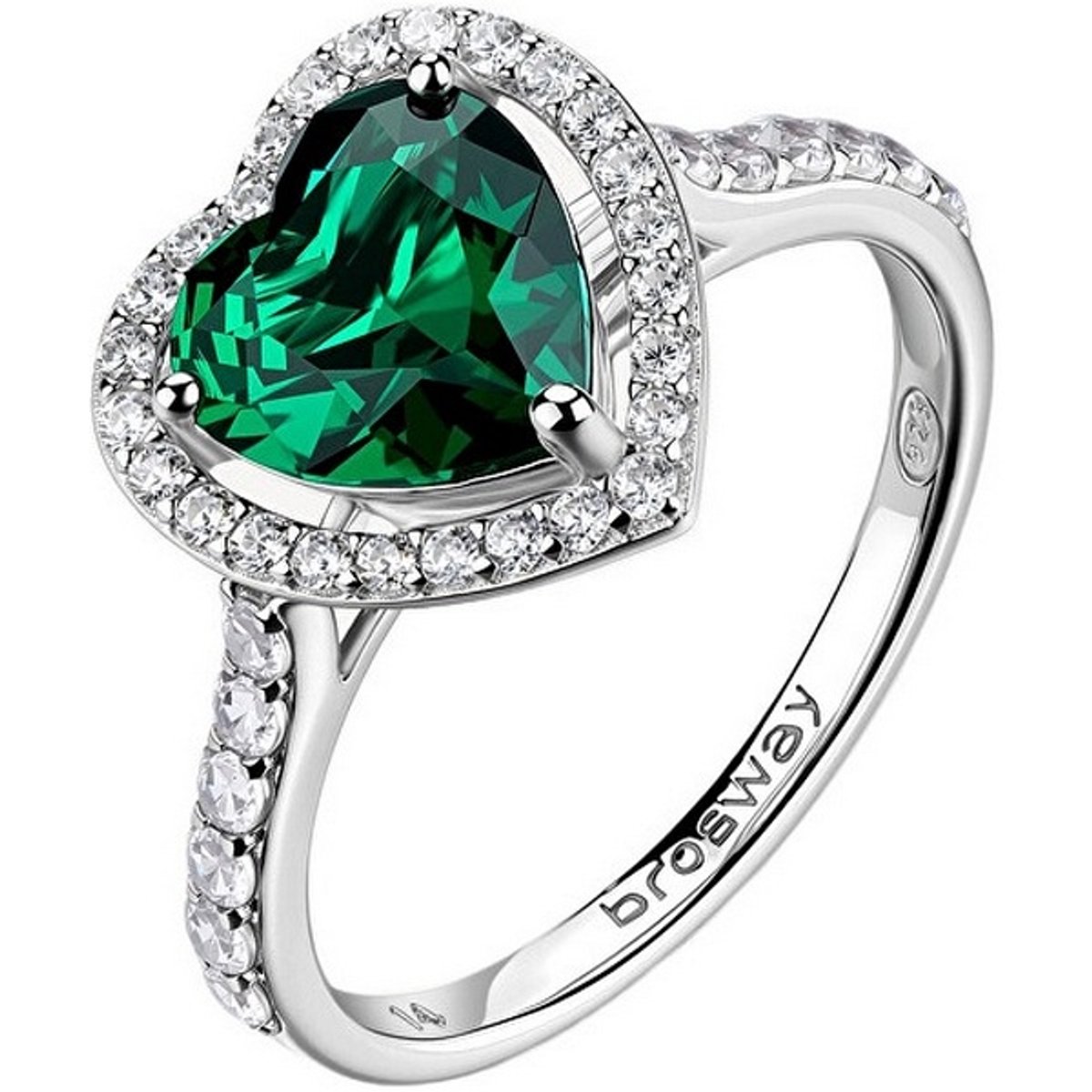 BROSWAY FANCY FLG147 - 50 MM - ZILVEREN HARTJES RING MET GROENE/TRANSPARANTE ZIRKONIA'S 1 STUK
