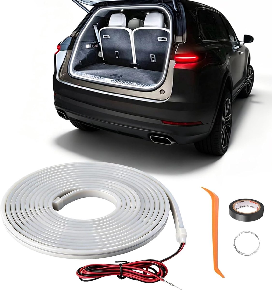 SnelShoppen - Car Trunk Light Strip 4m LED Strip Wit 6000K Waterdicht Flexibel Auto Sensor Kofferbak Verlichting DC 12V Voor SUV's, Limousines en MPV'