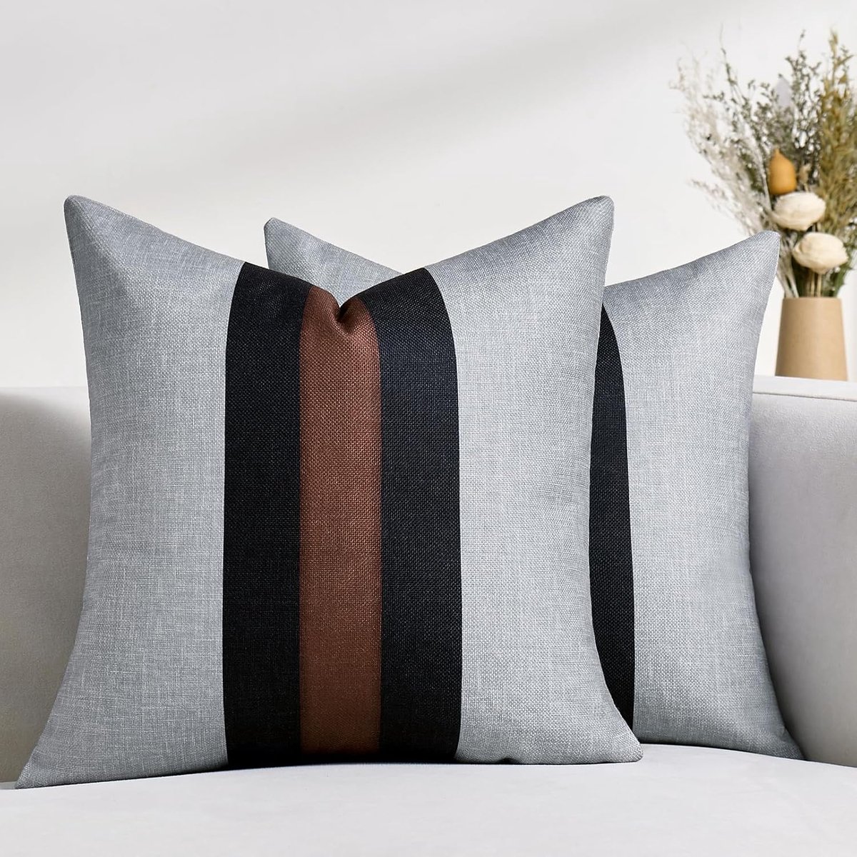 DecorMommt Kussenhoes 40x40 Kussen Grijs Strepen Kussenhoezen Sofakussen Dekokussen Katoen Linnen Kussenovertrek - ShopVlot