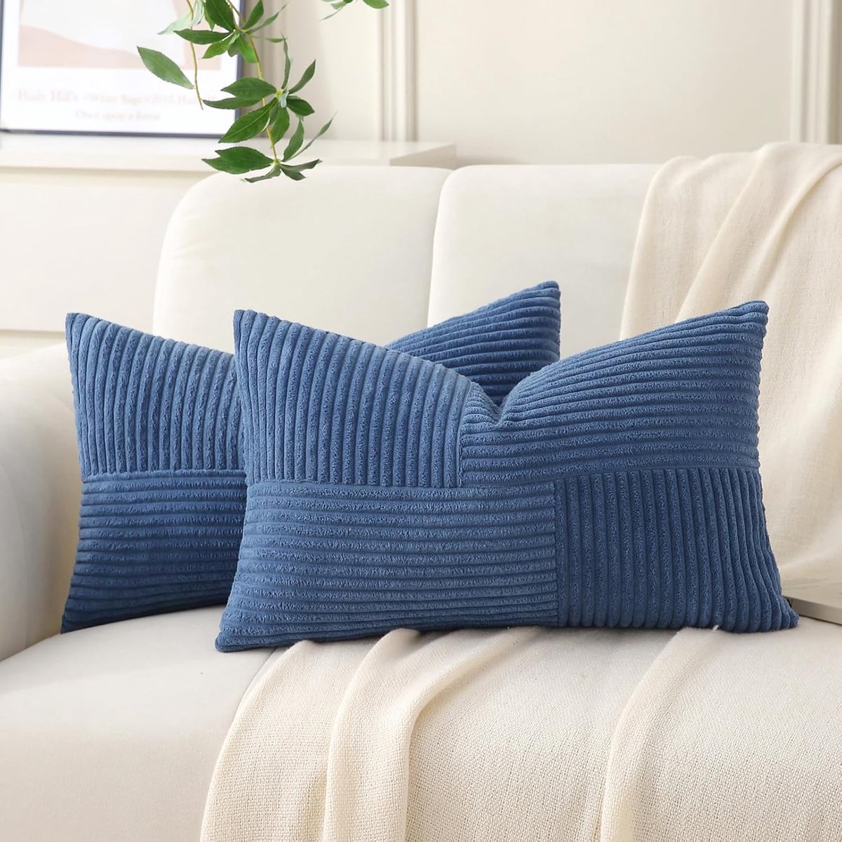 SnelShoppen - Set van 2 Corduroy Kussenslopen 30 x 50 cm - Denim Blauw - Zachte Boho Decoratie voor Bank en Bed - Sierkussenhoezen voor Woonkamer en S
