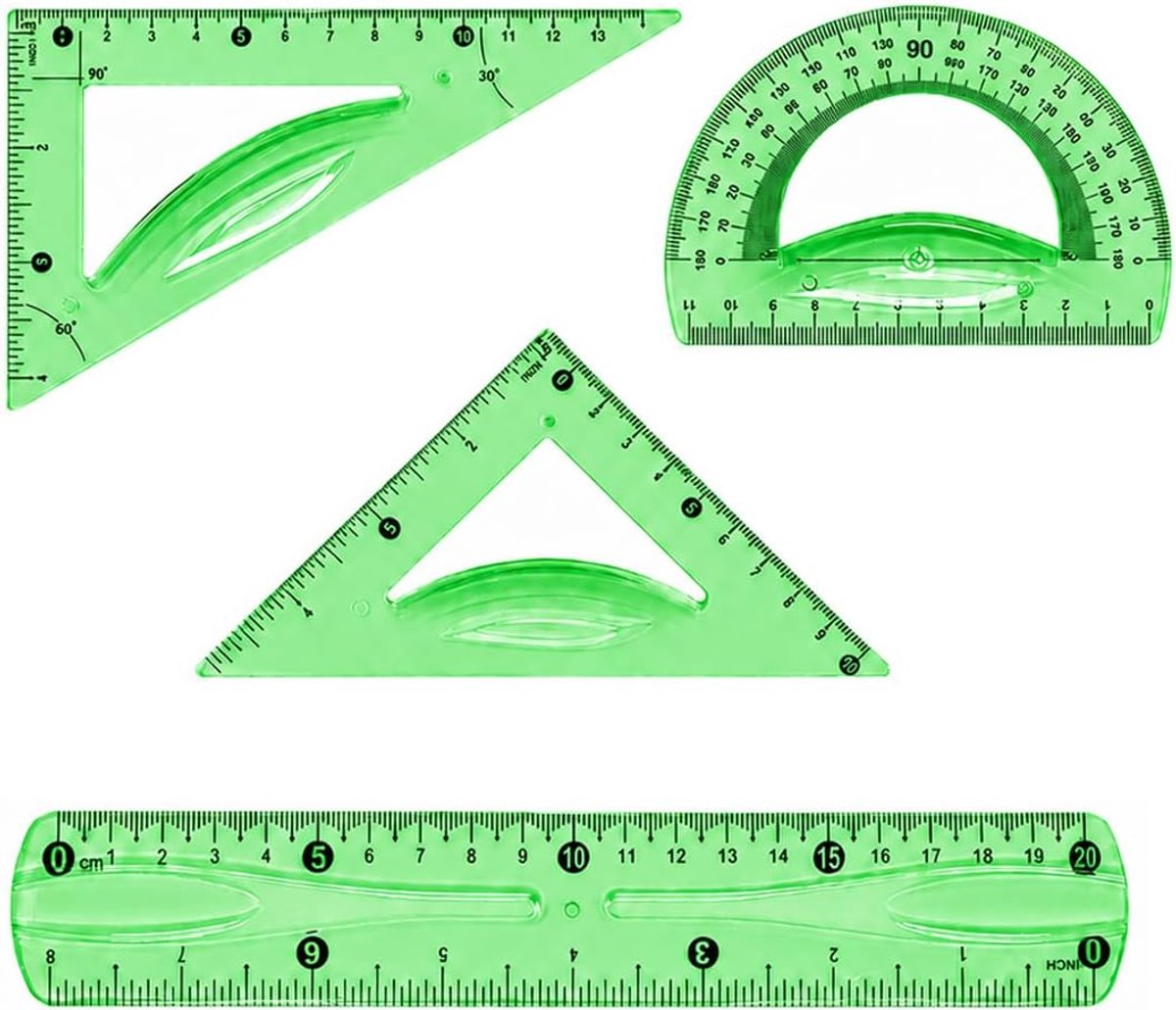 Geometrieset 4-delig - liniaal en gradenboog - ideaal voor wiskundestudenten - nauwkeurig meten en tekenen - SnelShoppen