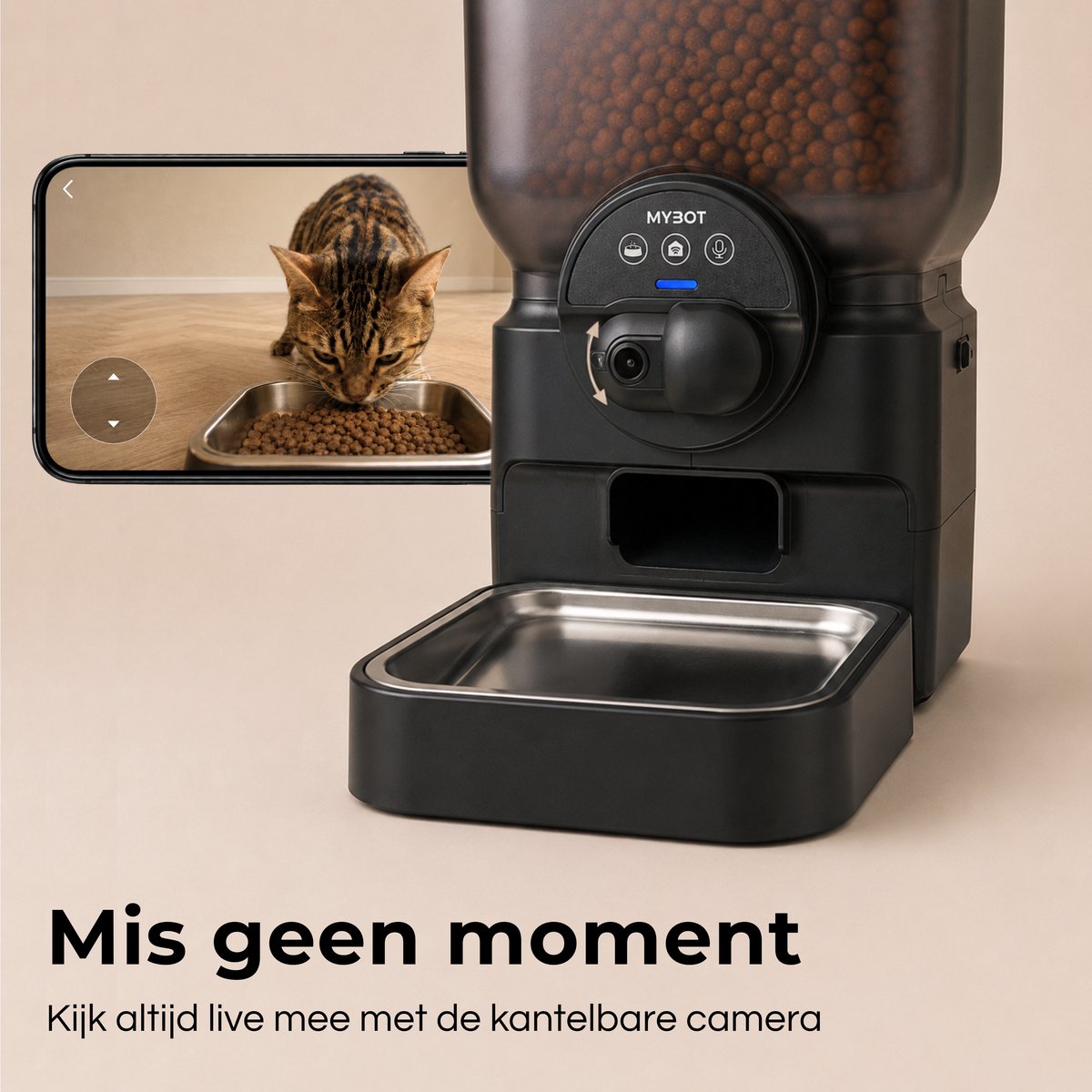 MYBOT Automatische Voerbak met Camera - Kat en Hond - Zwart thumbnail 2
