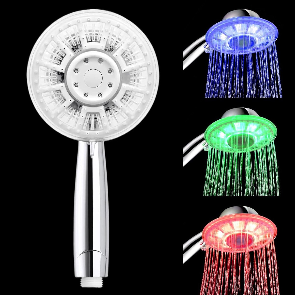 SnelShoppen - LED Douchesproeier met Temperatuurindicatie, 2 Douchestanden, 12.5 cm Veranderende Kleuren, Luxe Douchesproeier voor Thuisgebruik, Kindv