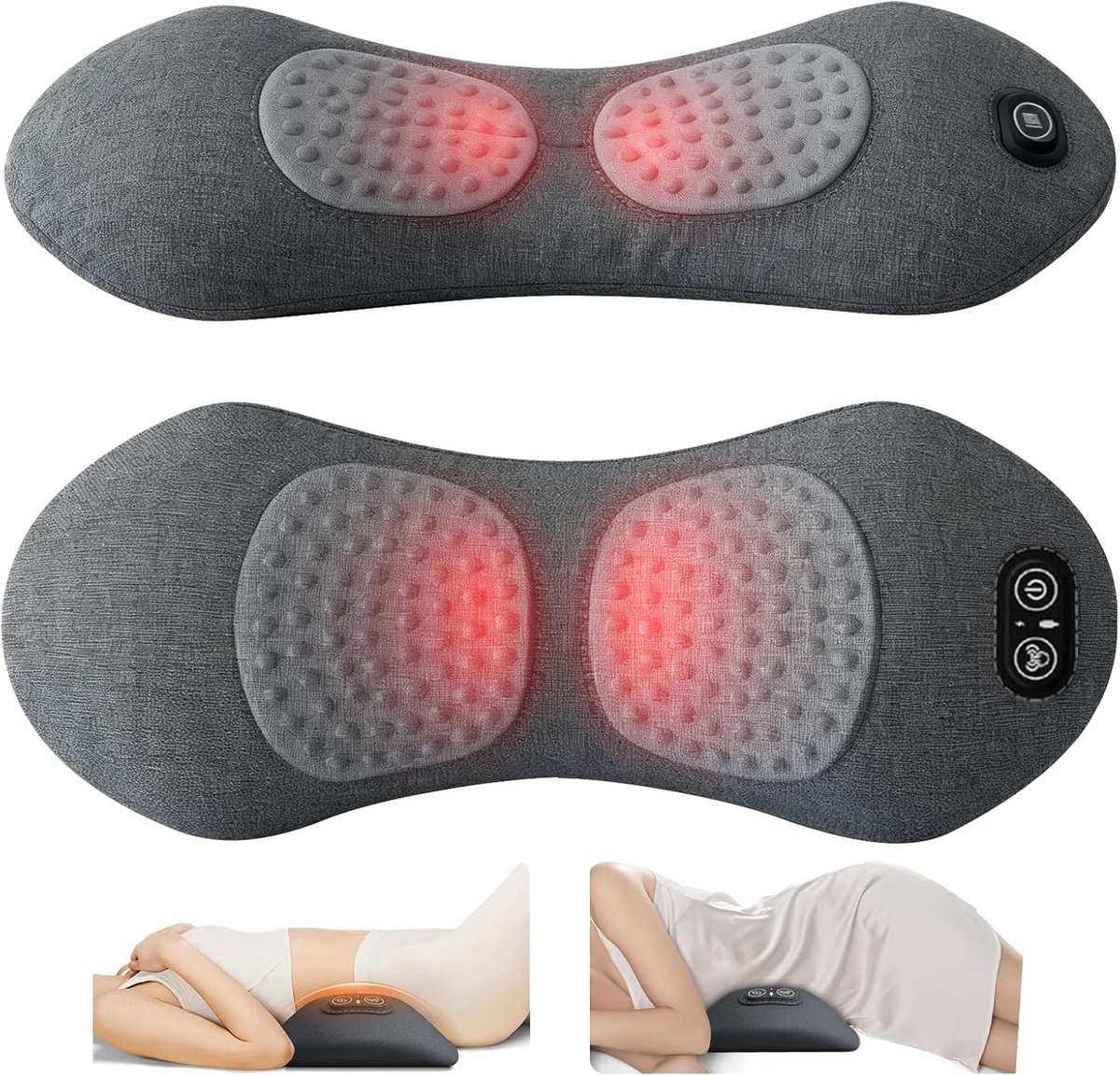 SnelShoppen - 3-in-1 rugmassageapparaat, elektrisch lendenwervelmassageapparaat met vibratie, warmte en tractie, ideaal voor ontspanning thuis, ergono
