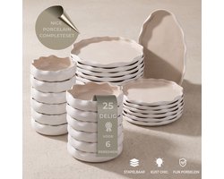 OZ Home Bricard Nice Serviesset 25-delig – Porseleinen Servies voor 6 Personen – Wit/Taupe –…